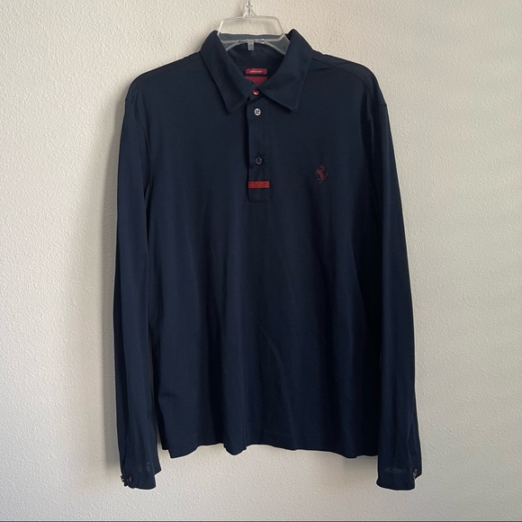 Ferrari Prima Made in Italy Navy Long Sleeve Polo Shirt - Picture 2 of 7